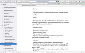Screenshot notatki koncepcyjnej w programie Scrivener